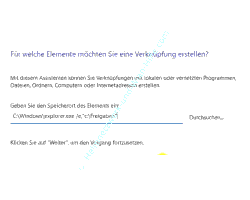 Befehl für den Aufruf des Explorers mit dem Startordner Freigaben