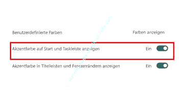 Eine benutzerdefinierte Farbe für die Taskleiste übernehmen bzw. auf Start und Taskleiste anzeigen