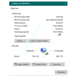  Button Drahtloseigenschaften im Statusfenster der Wlan-Verbindung