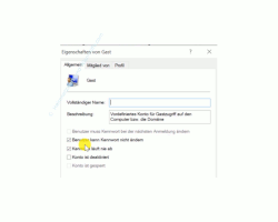 Windows 10 Tutorial - So aktivierst und speicherst du die Option: Kennwortgeschütztes Freigeben ausschalten! - Computerverwaltung Benutzer - Das Eigenschaftenfenster des Benutzers Gast aufrufen 