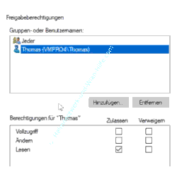 Offlinedateien Tutorial: Das eigene Benutzerkonto wurde den Freigabeberechtigungen hinzugefügt