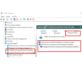 Das Erlauben der Nutzung von Magic Paketen für die Netzwerkkarte aktivieren