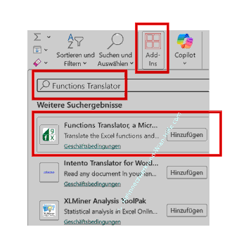 Das Excel Add-In Functions Translator hinzufügen