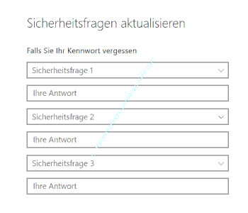 Das Fenster Sicherheitsfragen aktualisieren