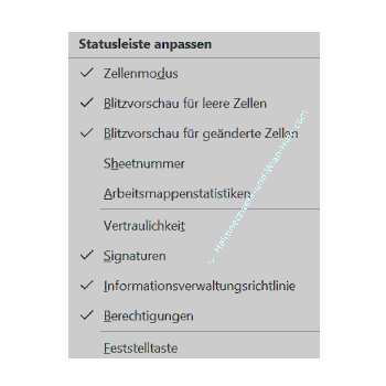 Das Konfigurationsfenster Statusleiste anpassen