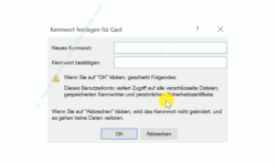 Windows 10 Tutorial - So aktivierst und speicherst du die Option: Kennwortgeschütztes Freigeben ausschalten! - Das Konfigurationsfenster zum Eingeben eines neuen Kennwortes für einen Benutzer 