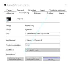 Windows 10 System-Tutorial: Das Register Verknüpfung in dem Eigenschaftenfenster der Verknüpfung