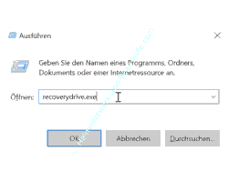 Recovery-Laufwerk Tutorial: Das Tool recoverydrive über den Ausführen-Dialog öffnen