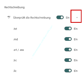 Dateitypen auswählen, für die die Rechtschreibprüfung gelten soll