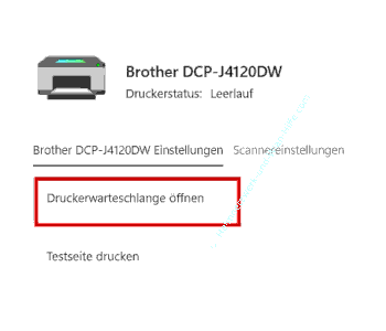Den Button Druckerwarteschlange öffnen aufrufen