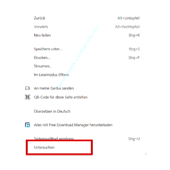 Den Enwicklermodus von Chrome über den Kontextmenübefehl Untersuchen aufrufen