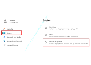 Den Konfigurationsbereich Benachrichtigungen in den Windows-Einstellungen aufrufen
