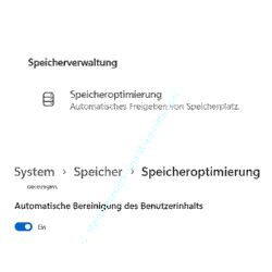 Den Konfigurationsbereich Speicheroptimierung aufrufen