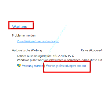 Den Konfigurationsbereich Wartungseinstellungen ändern aufrufen
