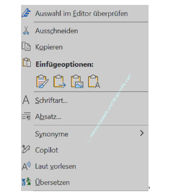 Den Menüpunkt Schriftart über das Kontextmenü eines markierten Textes aufrufen