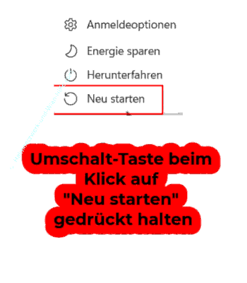 Den PC über das Startmenü im Reparaturmodus starten