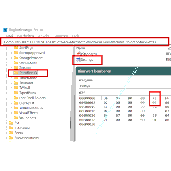 Den Registrywert zur Positionsänderung der Taskleiste anpassen