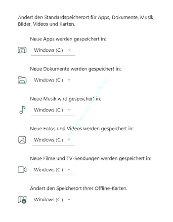 Den Standardspeicherort für Apps, Dokumente, Videos, Bilder und mehr anpassen