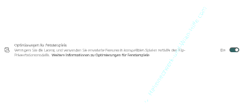 Der Button Optimierungen für Fensterspiele im Spielmodus Konfigurationsmenü