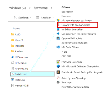 Der Kontextmenüeintrag Unlock with File Locksmith