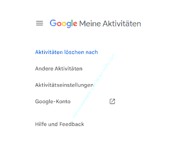 Der Menübereich von Google Meine Aktivitäten