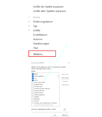 Die Anzeige weiterer Spalten für zusätzliche Dateiinformationen im Explorer konfigurieren