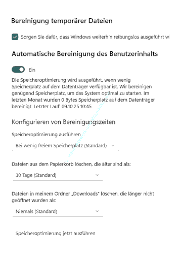 Die automatische Bereinigung des Benutzerinhaltes aktivieren und konfigurieren