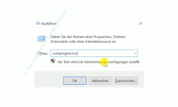 Windows 10 Tutorial - So aktivierst und speicherst du die Option: Kennwortgeschütztes Freigeben ausschalten! - Die Computerverwaltung compmgmt.msc über den Ausführen-Dialog aufrufen 