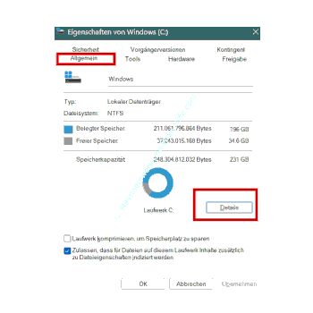 Die detaillierte Speicherplatzauslastung eines Laufwerkes anzeigen