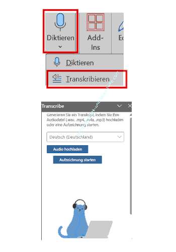 Die Diktieren / Transkribieren-Funktion in MS Word aufrufen