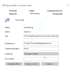 Administrator Tutorial: Die Eigenschaften einer Programmdatei im Register Verknüpfung öffnen