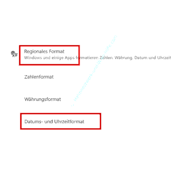Die Einstellung Regionales Format aufrufen