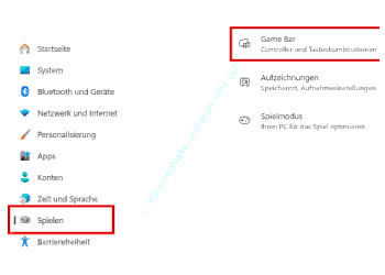Die Game-Bar Einstellungen imKonfigurationsbereich aufrufen
