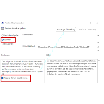 Die Gruppenrichtlinie Passive Abrufe angeben aktivieren