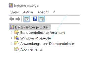 Die Menü-Navigationsleiste in der Ereignisanzeige