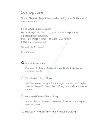 Die Scanoptionen des Defenders über das Viren- und Bedrohungsschutz-Menü aufrufen