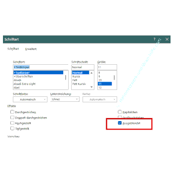 Die Schriftart Option ausgeblendet aktivieren