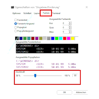 Die Transparenz / Deckkraft des Kommandozeilenfensters einstellen / regeln