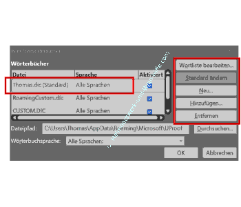 Die Wortliste eines Benutzerwörterbuches bearbeiten