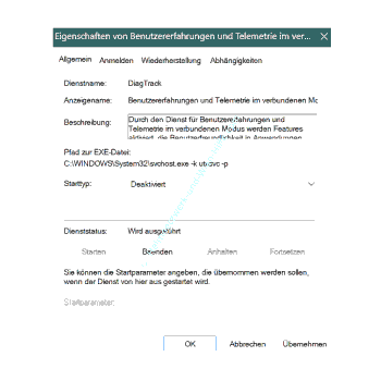 Den Dienst Benutzererfahrungen und Telemetrie im verbundenen Modus über die Diensteverwaltung deaktivieren