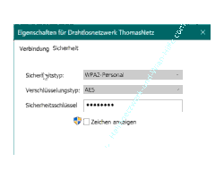  Eigenschaften Drahtlosnetzwerk – Dialogbox Sicherheitsschlüssel Wlan-Passwort anzeigen