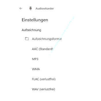 Ein bevorzugtes Aufnahmeformat in den Einstellungen des Audiorekorders konfigurieren