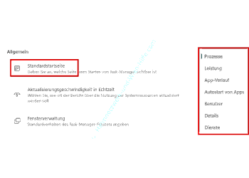 Eine andere Standardseite des Task-Managers in den Einstellungen konfigurieren