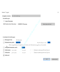 Windows 10 Tutorial: Aufgabenplanung - Erweiterte Einstellungen zum Festlegen eines Startpunktes für die Aufgabe 