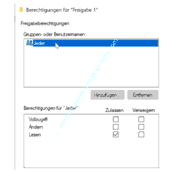  Erweiterte Freigabe – Konfigurationsfenster Berechtigungen für Freigabe vergeben 