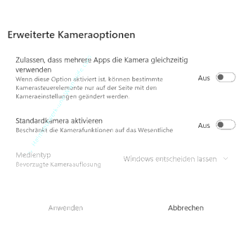 Erweiterte Kameraoptionen in den Windows-Einstellungen aufrufen