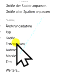 Explorer Spalten-Kontextmenü zum Auswählen der Anzeige neuer Spalten
