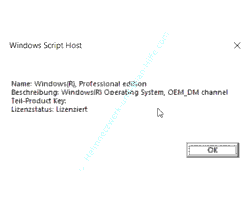 Windows 10 Tutorial: Lizenzschlüssel- und Art – Fenster mit der Anzeige von Informationen über den Lizenzstatus von Windows 10