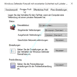 Defender Firewall Tutorial: Firewall Eigenschaften Register Privates Profil