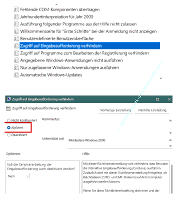 Die Gruppenrichtlinie Zugriff auf Eingabeaufforderung verhindern aktivieren